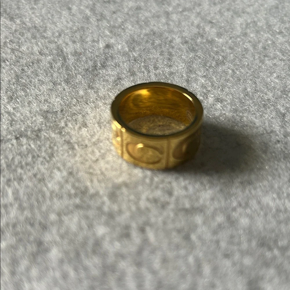 Coach Gold Plated Signature C Logo Wide Band Ring - Picture 7 of 9